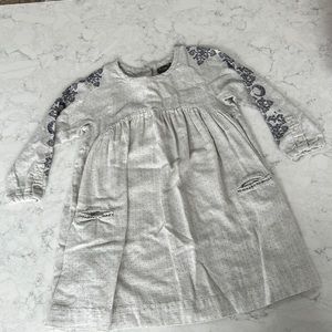 Light grey flannel dress with navy detail on sleeve